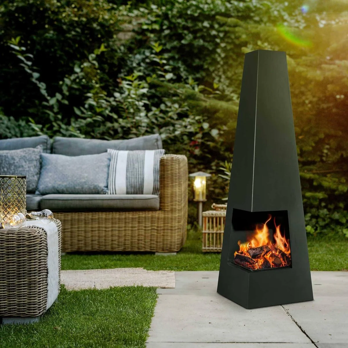 Dellonda Chiminea Wood Burner Heater for Outdoors W45cm x H150cm - Black Steel - Image 3