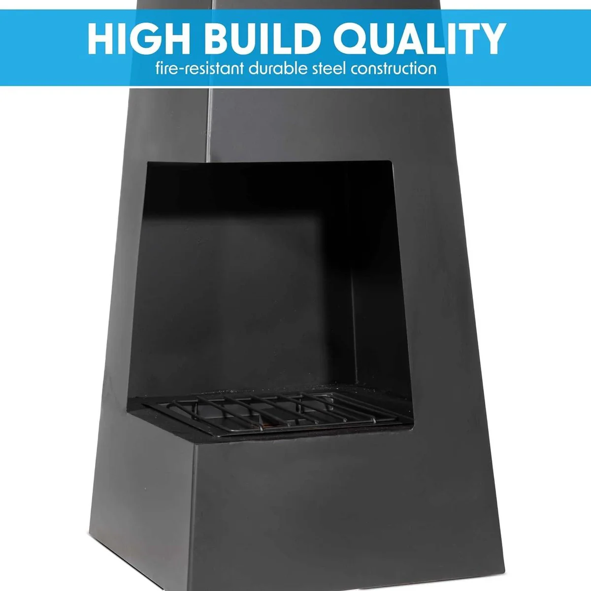 Dellonda Chiminea Wood Burner Heater for Outdoors W45cm x H150cm - Black Steel - Image 4