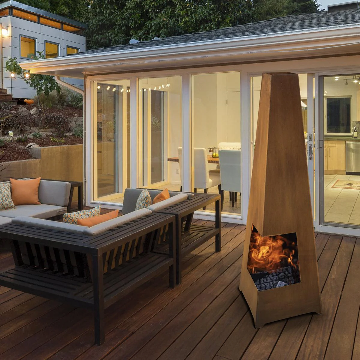 Dellonda Chiminea Wood Burner Heater for Outdoors W45cm x H150cm Corten Steel