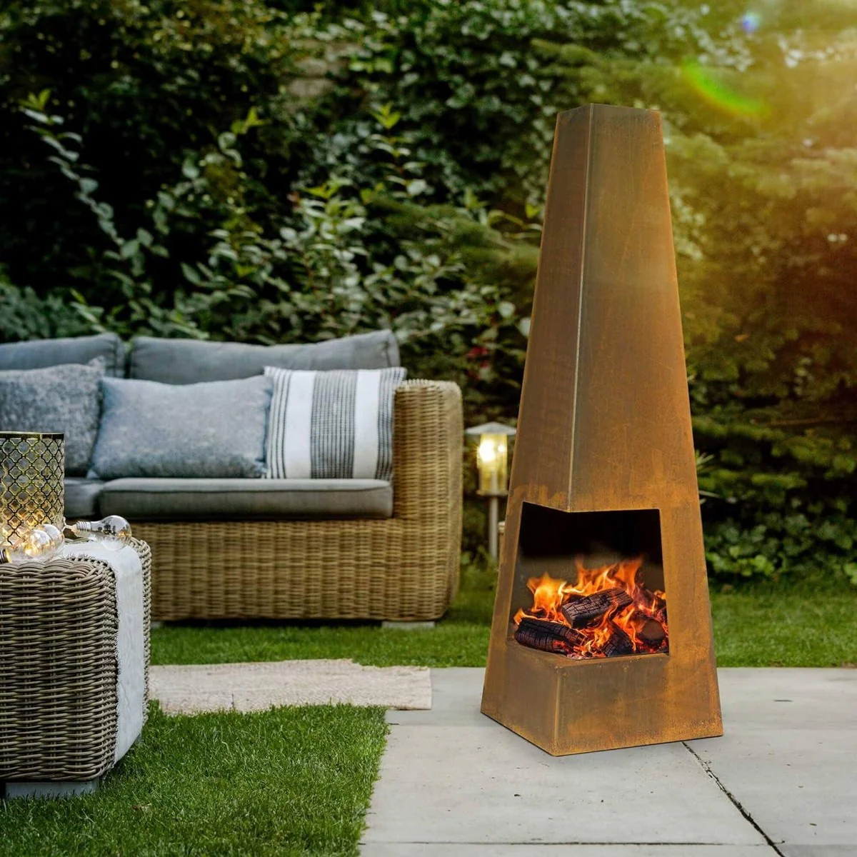 Dellonda Chiminea Wood Burner Heater for Outdoors W45cm x H150cm Corten Steel - Image 2