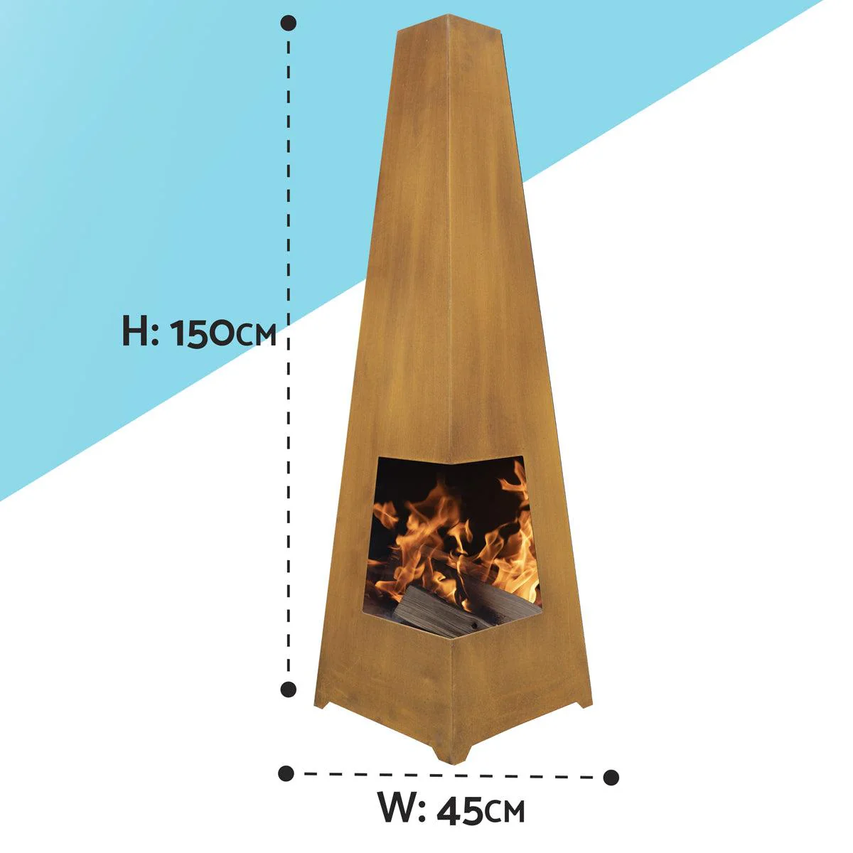 Dellonda Chiminea Wood Burner Heater for Outdoors W45cm x H150cm Corten Steel - Image 3