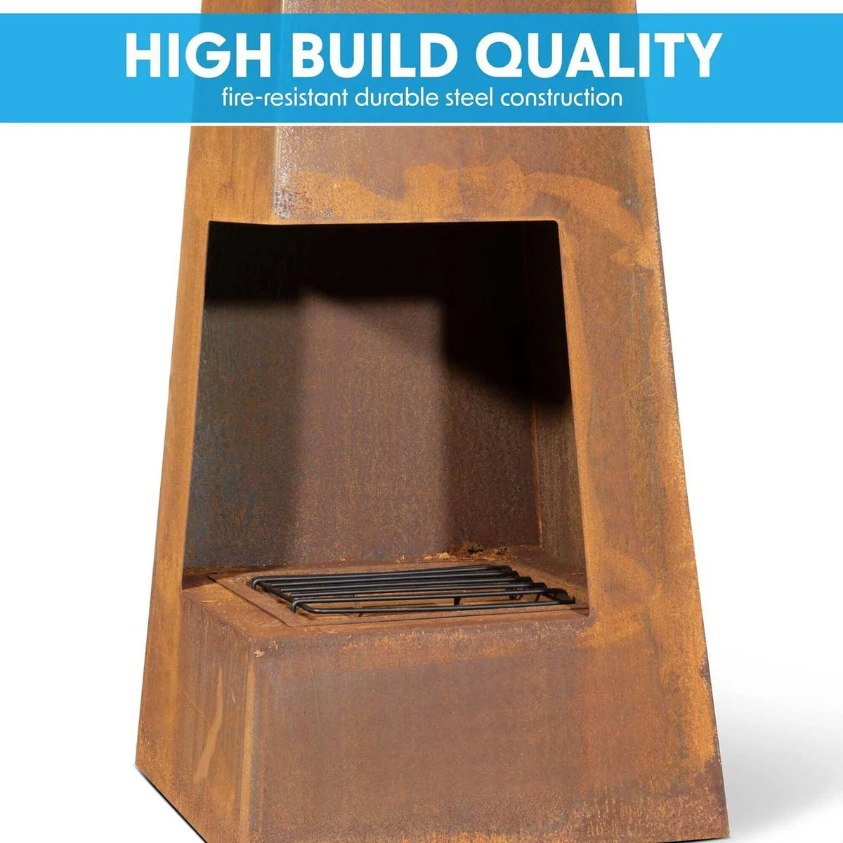 Dellonda Chiminea Wood Burner Heater for Outdoors W45cm x H150cm Corten Steel - Image 5