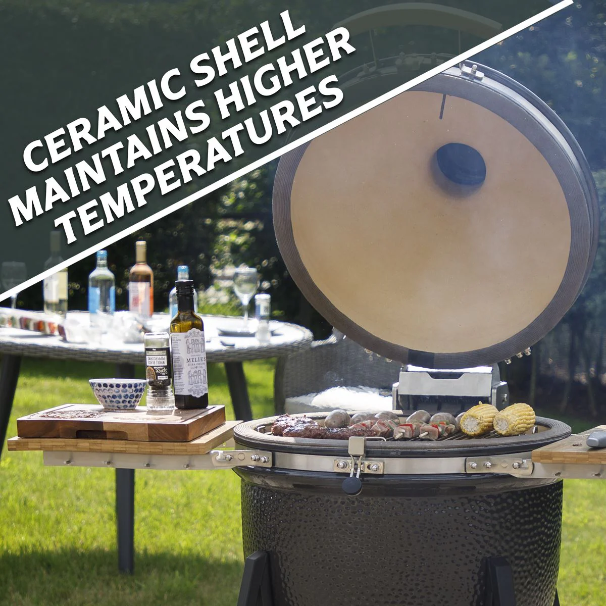Dellonda Deluxe 22"(56cm) Ceramic Kamado Style BBQ with Wheeled Stand - Image 11