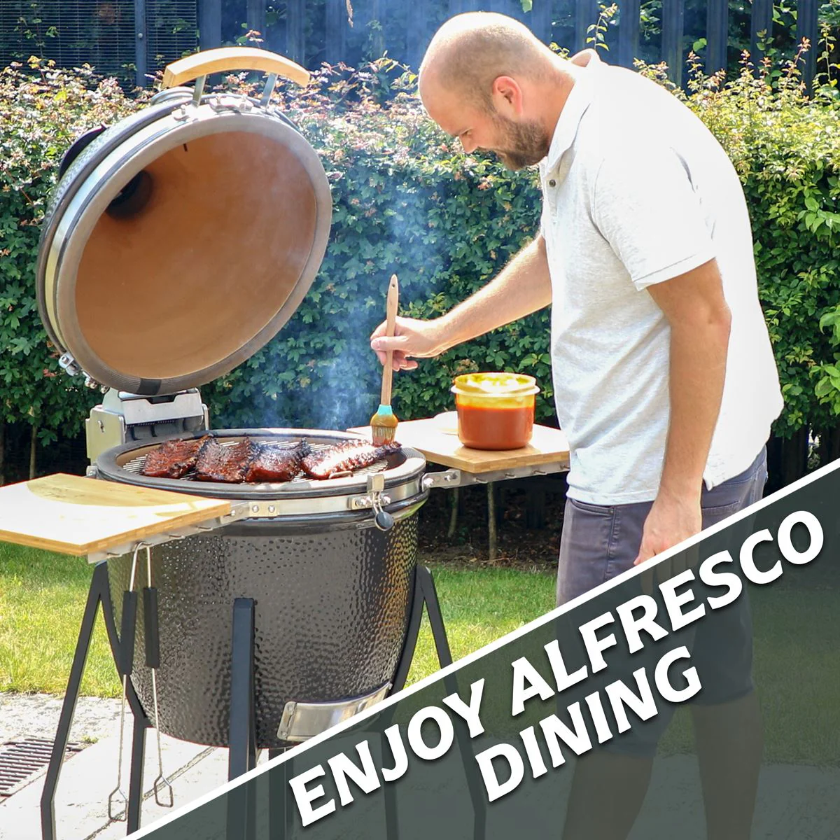Dellonda Deluxe 22"(56cm) Ceramic Kamado Style BBQ with Wheeled Stand - Image 32