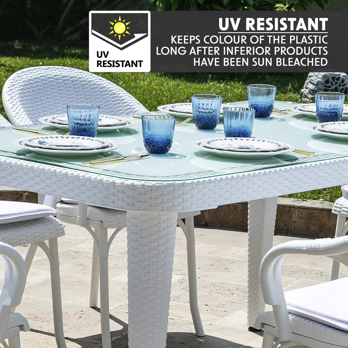 Dellonda Dining Tables with Tempered Glass Top 150 x 90 x 76cm - Ivory White - Image 3