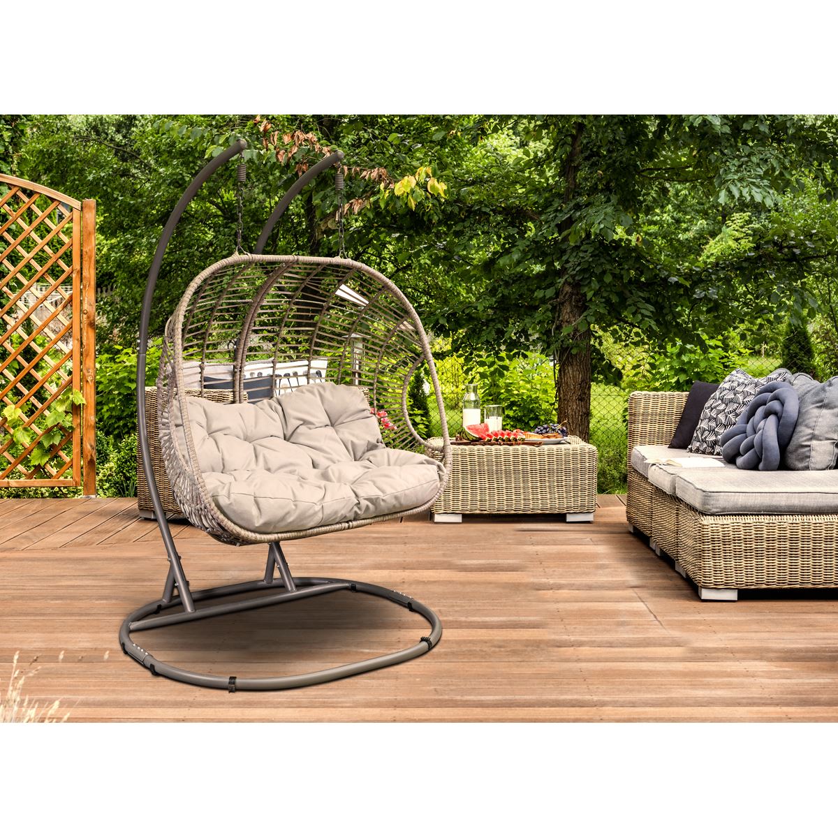 Dellonda Double Swinging Egg Chair with Cushion DG61 - Image 5