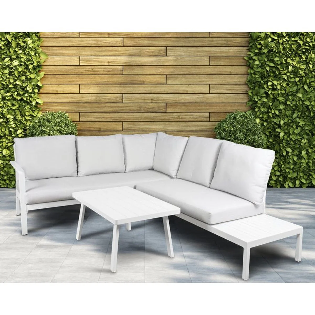 Dellonda Kyoto White 3 Piece Outdoor Garden Corner Sofa & Coffee Table Set