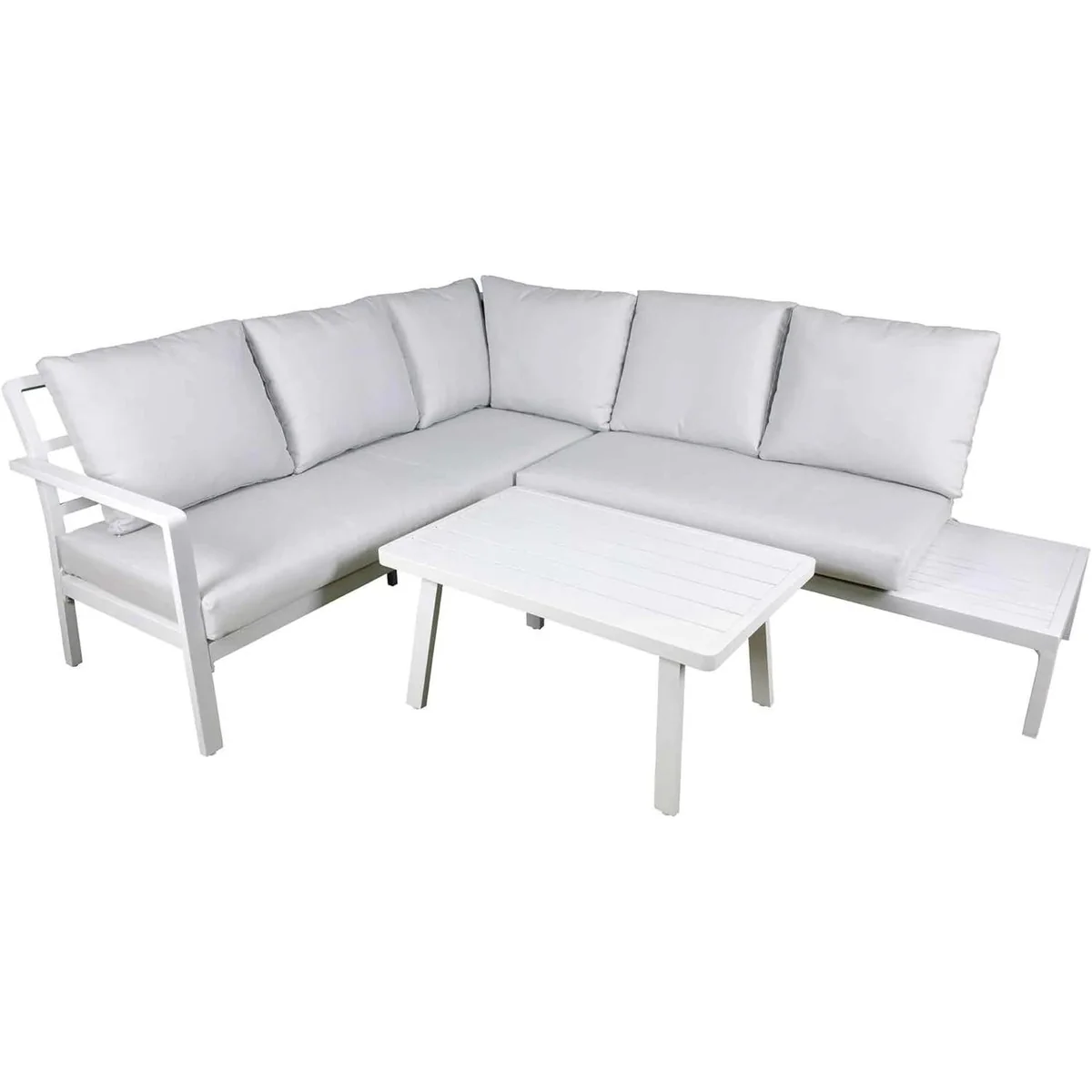 Dellonda Kyoto White 3 Piece Outdoor Garden Corner Sofa & Coffee Table Set - Image 2