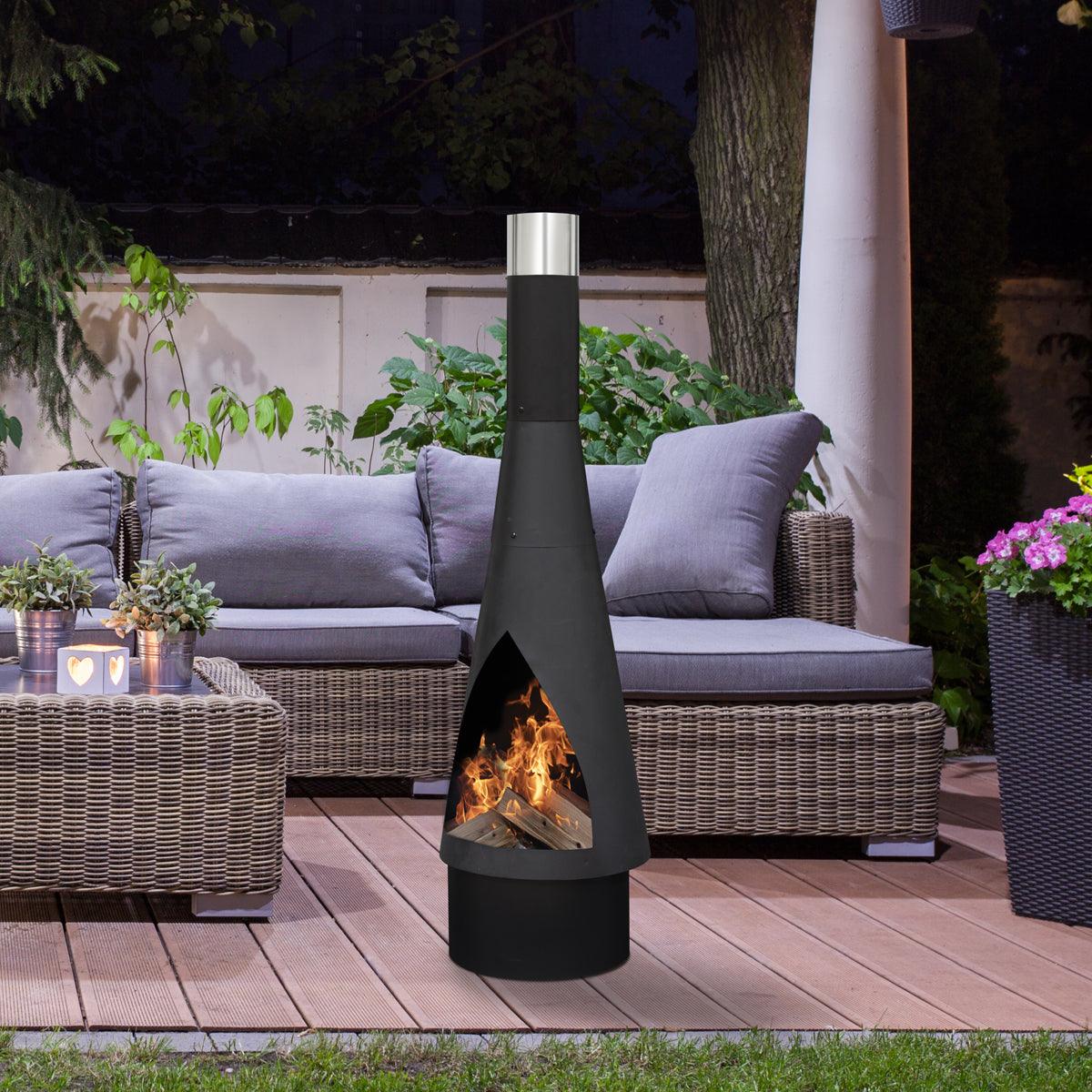 Dellonda Outdoor Chiminea Fireplace Fire Pit Heater Durable Black Steel