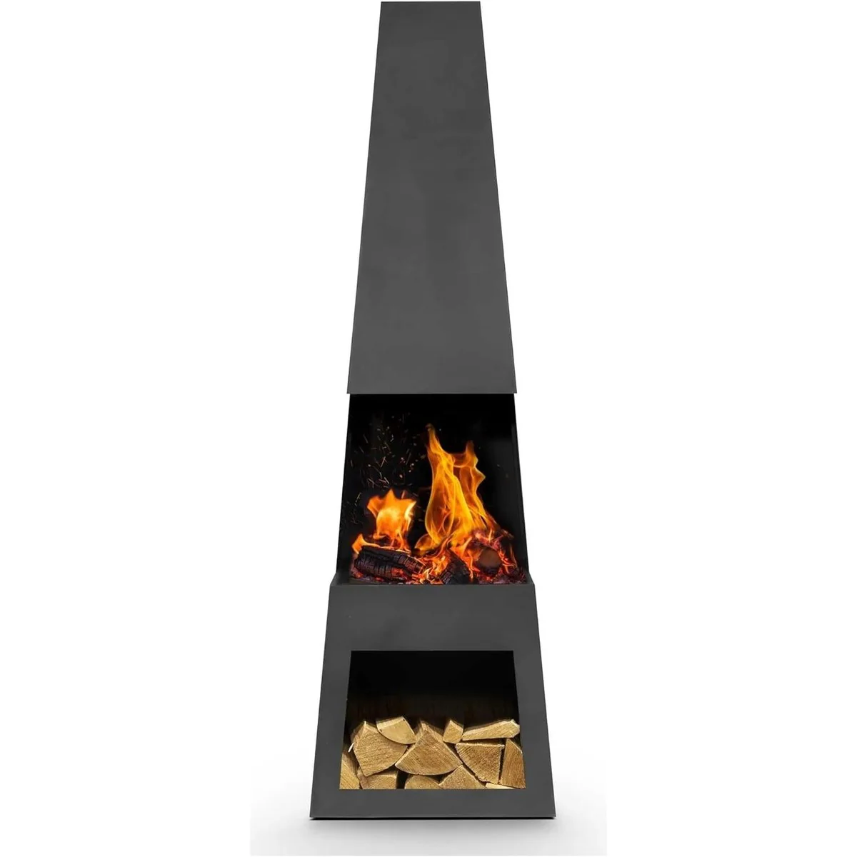 Dellonda Outdoor Chiminea Fireplace Fire Pit Heater Firewood Storage Black Steel