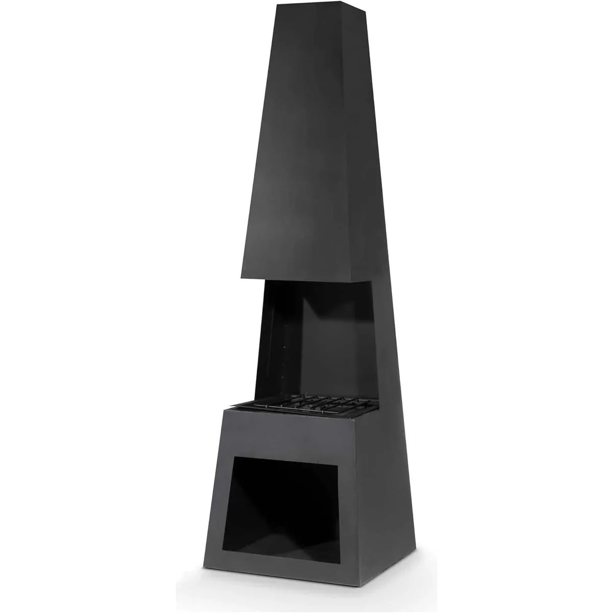 Dellonda Outdoor Chiminea Fireplace Fire Pit Heater Firewood Storage Black Steel - Image 5