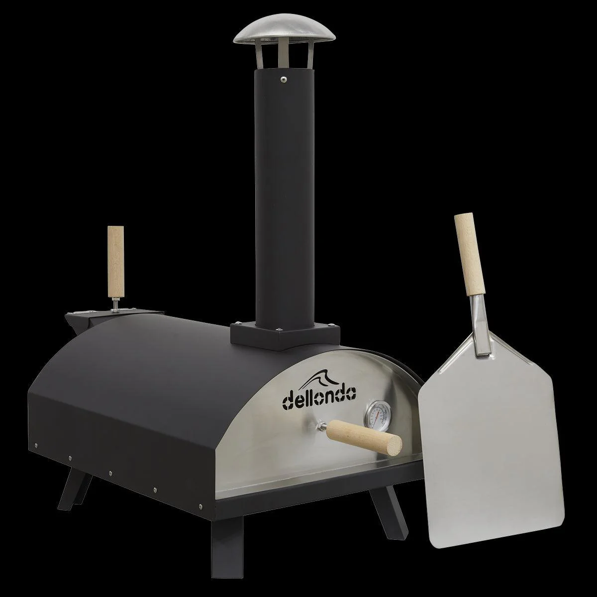 Dellonda Portable Wood-Fired 14" Pizza Oven and Smoking Oven Black/Stainless Steel