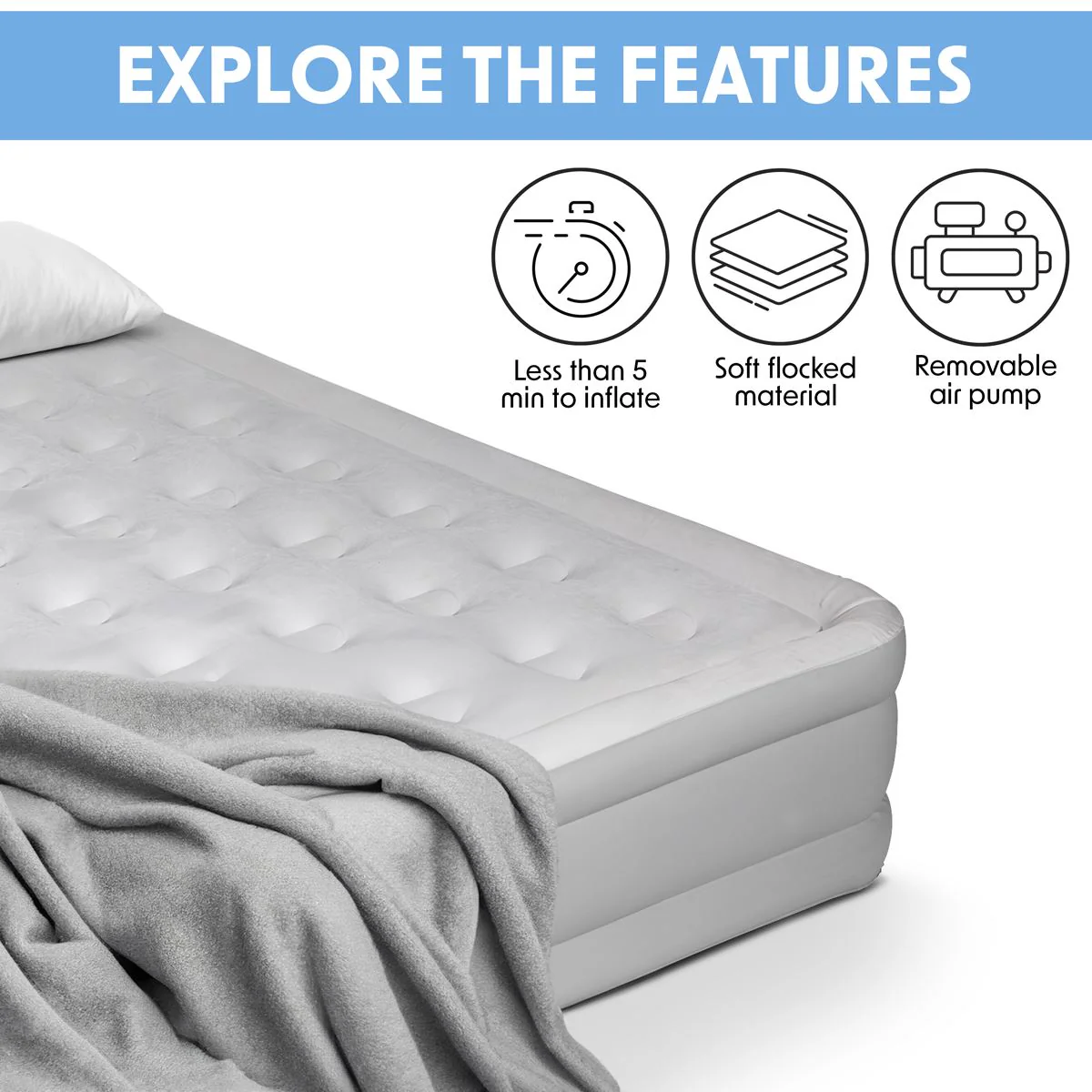Dellonda Raised Air Bed with Removable Electric Pump & Storage Bag - Queen - Image 3