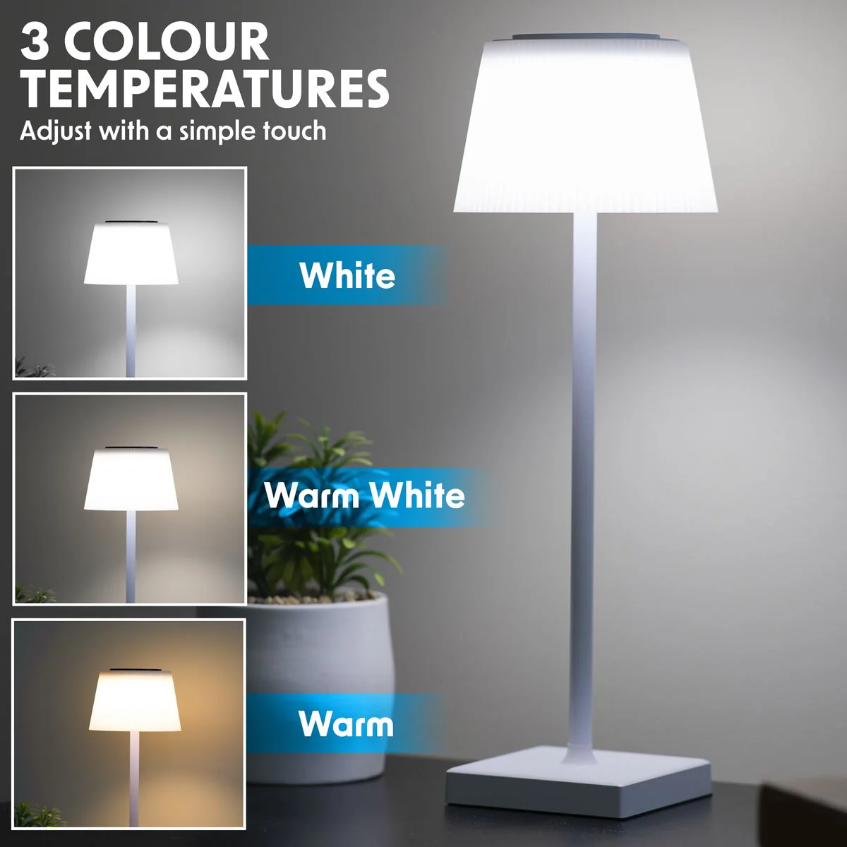 Dellonda Rechargeable Table Lamp for Home Office Restaurant RGB Colours - Image 3
