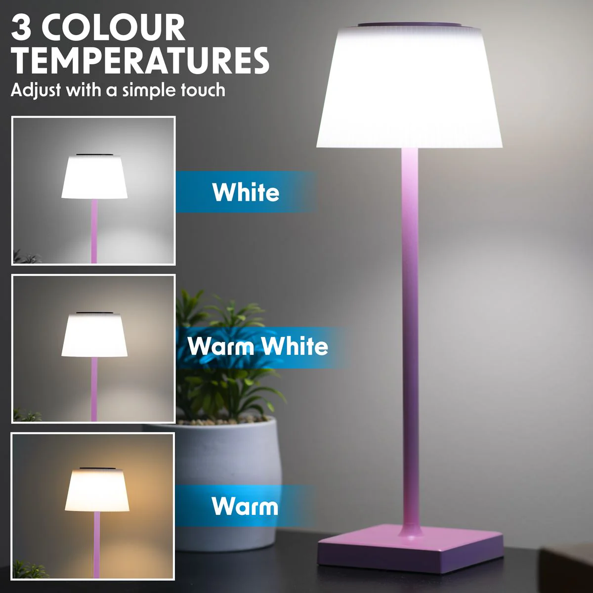 Dellonda Rechargeable Table Lamp for Home Office Restaurant RGB Colours - Image 7