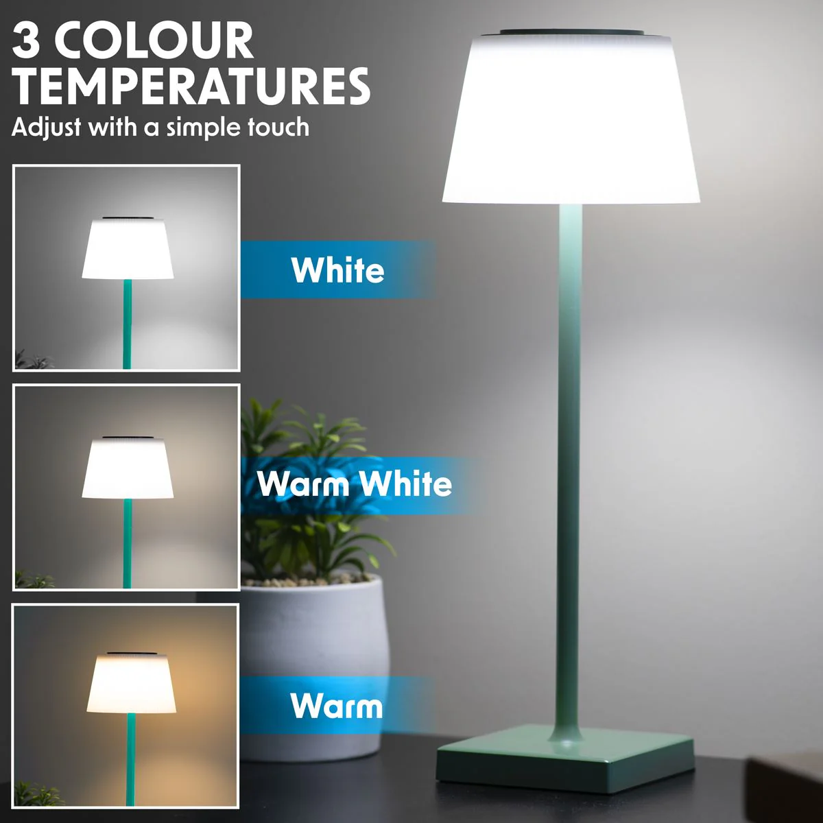 Dellonda Rechargeable Table Lamp for Home Office Restaurant RGB Colours - Image 9