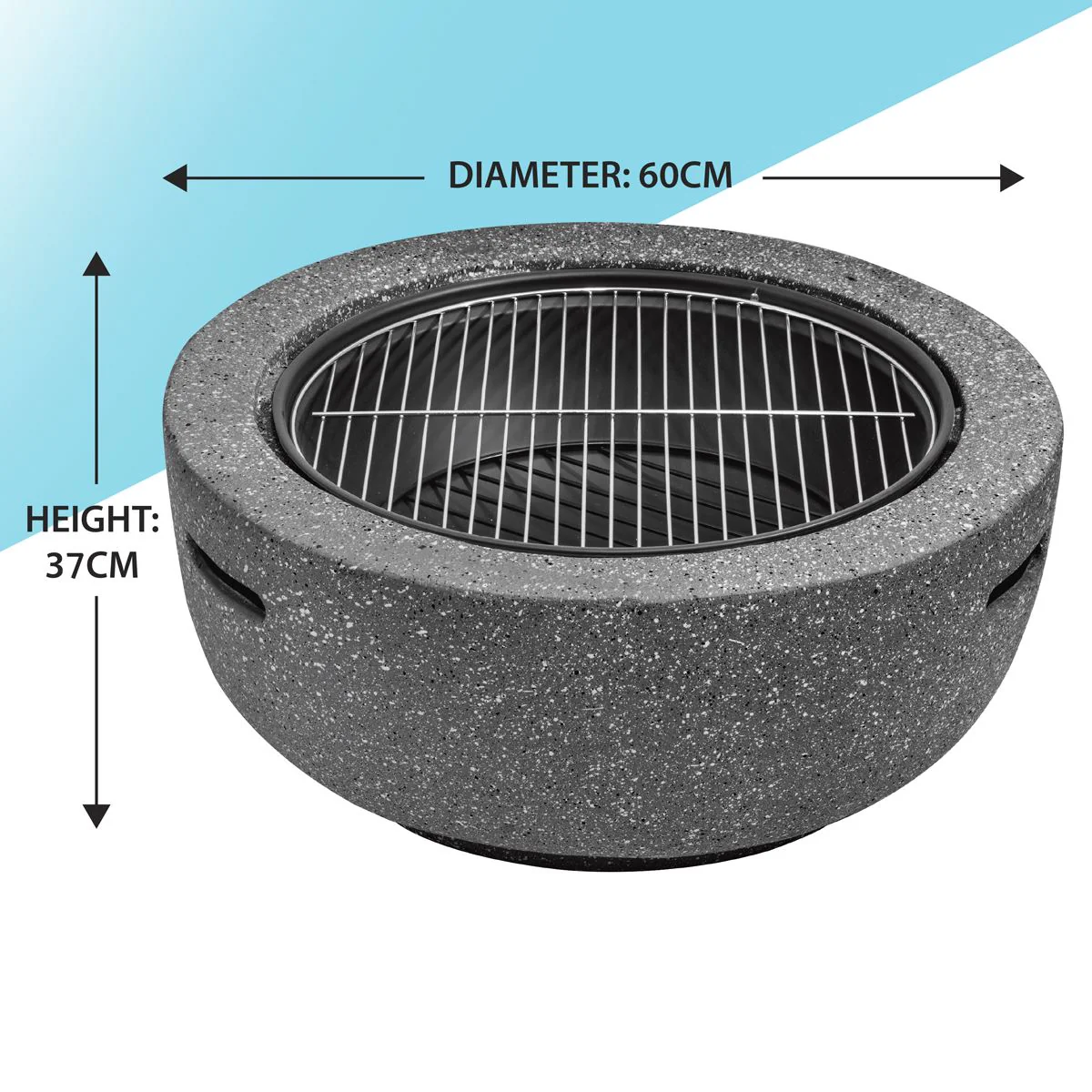 Dellonda Round MgO Fire Pit with BBQ Grill Ø60cm Safety Mesh Screen - Dark Grey - Image 13