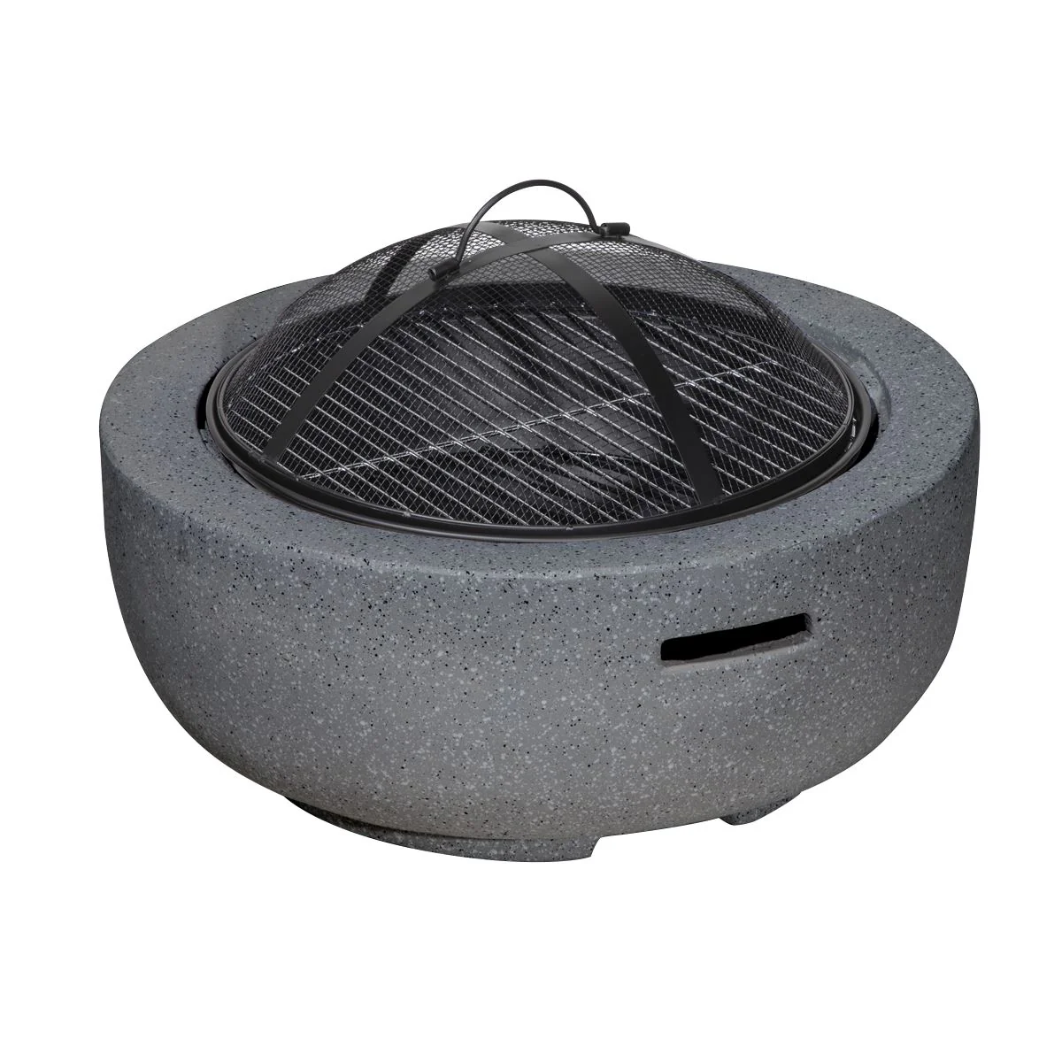 Dellonda Round MgO Fire Pit with BBQ Grill Ø60cm Safety Mesh Screen - Dark Grey - Image 5