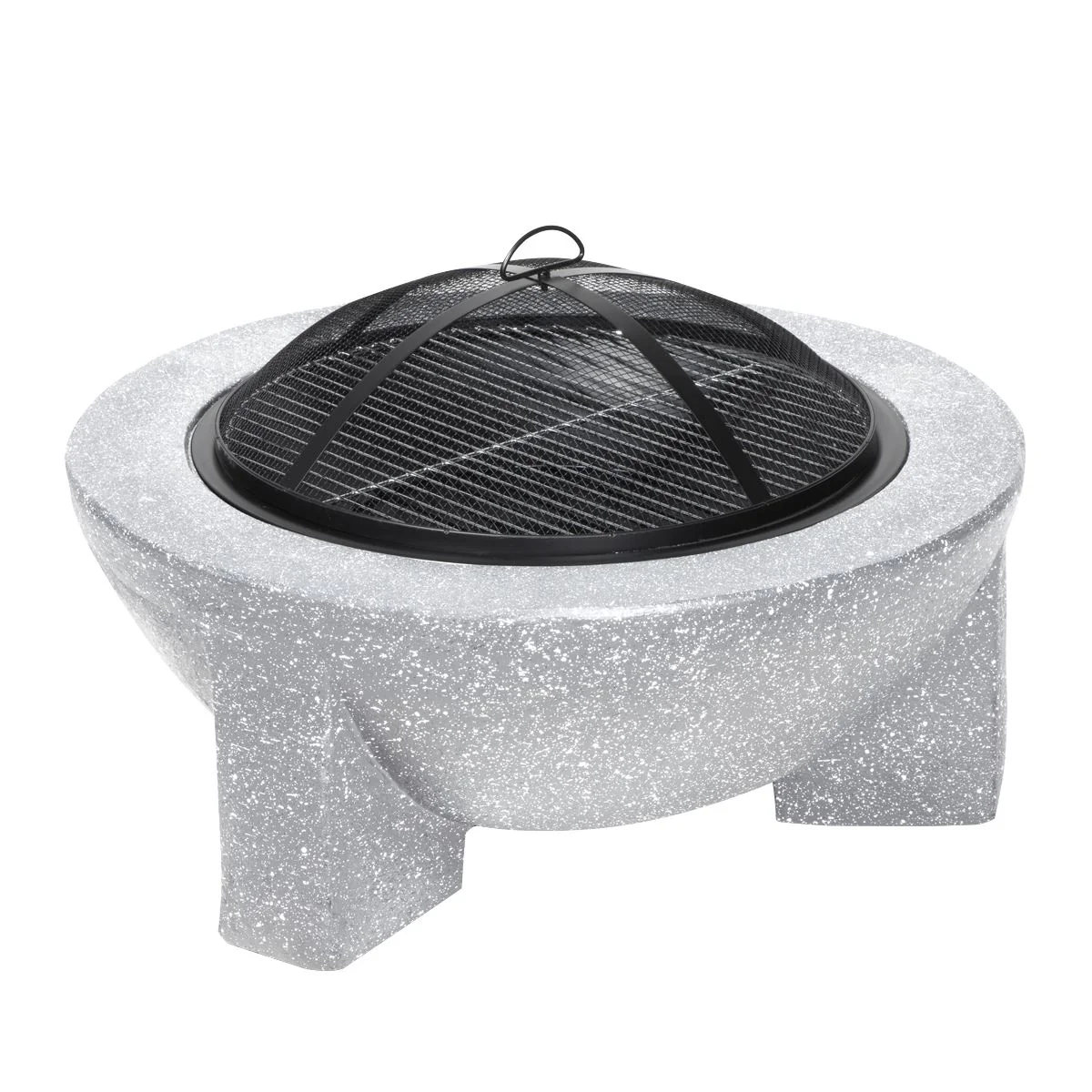 Dellonda Round MgO Fire Pit with BBQ Grill Ø75cm Safety Mesh Screen - Light Grey - Image 4