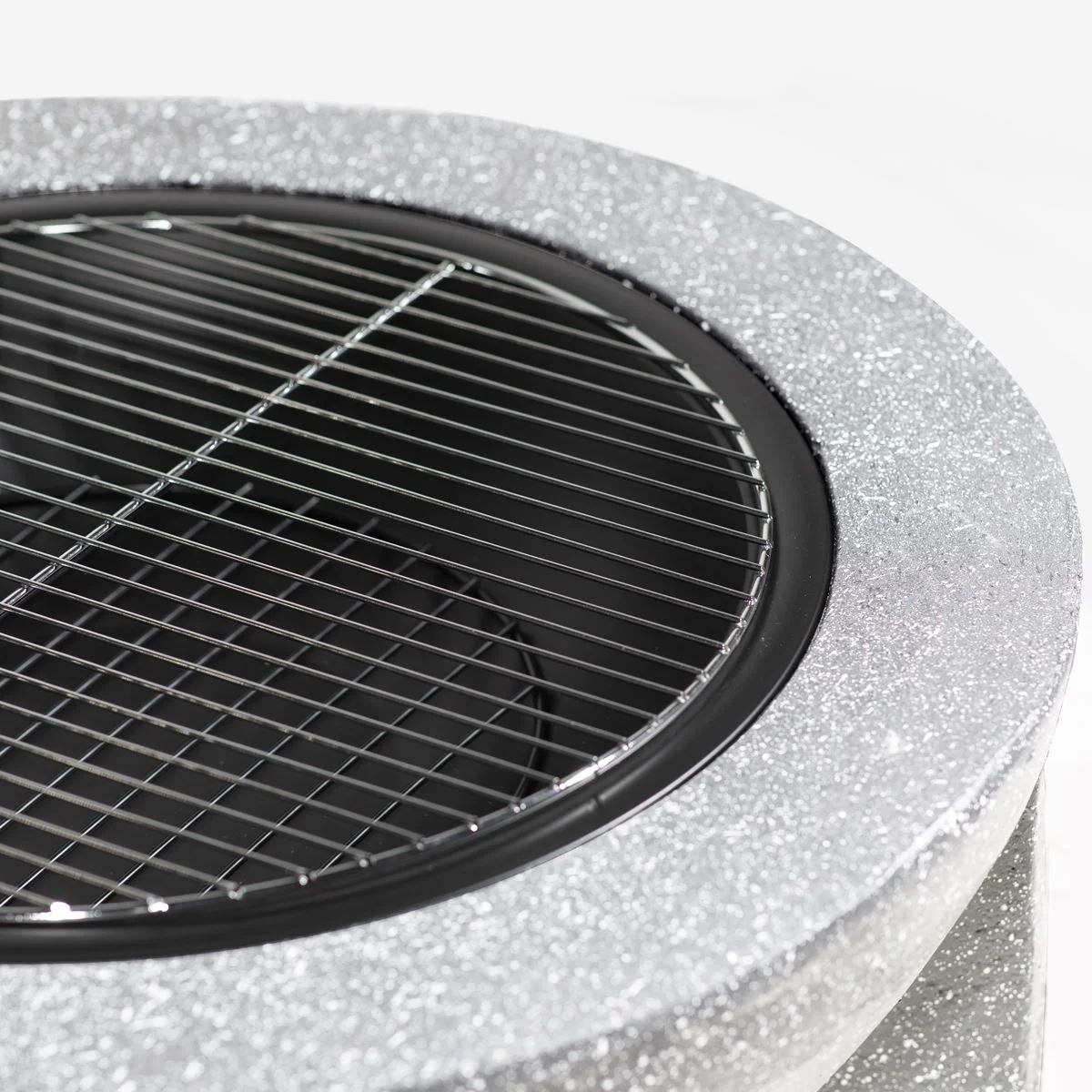 Dellonda Round MgO Fire Pit with BBQ Grill Ø75cm Safety Mesh Screen - Light Grey - Image 7