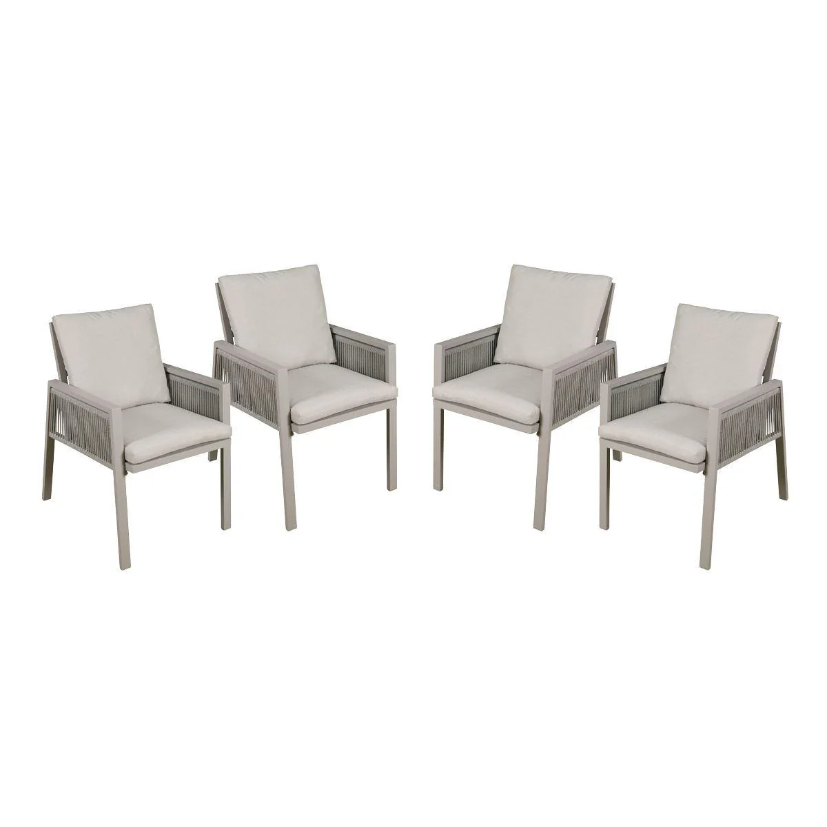 Dellonda Set of 4 Fusion Garden/Patio Aluminium Dining Chairs with Armrests - Light Grey