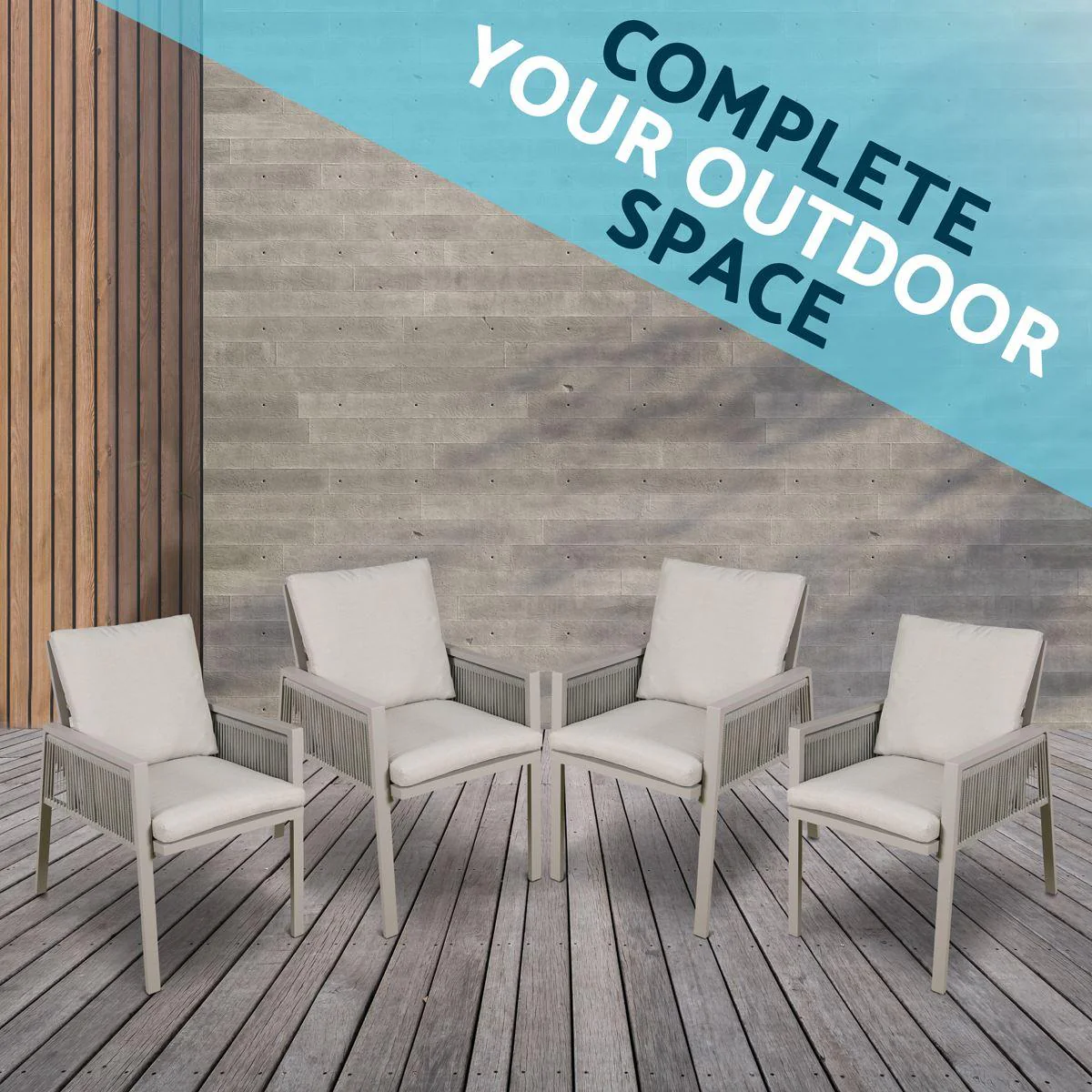 Dellonda Set of 4 Fusion Garden/Patio Aluminium Dining Chairs with Armrests - Light Grey - Image 2