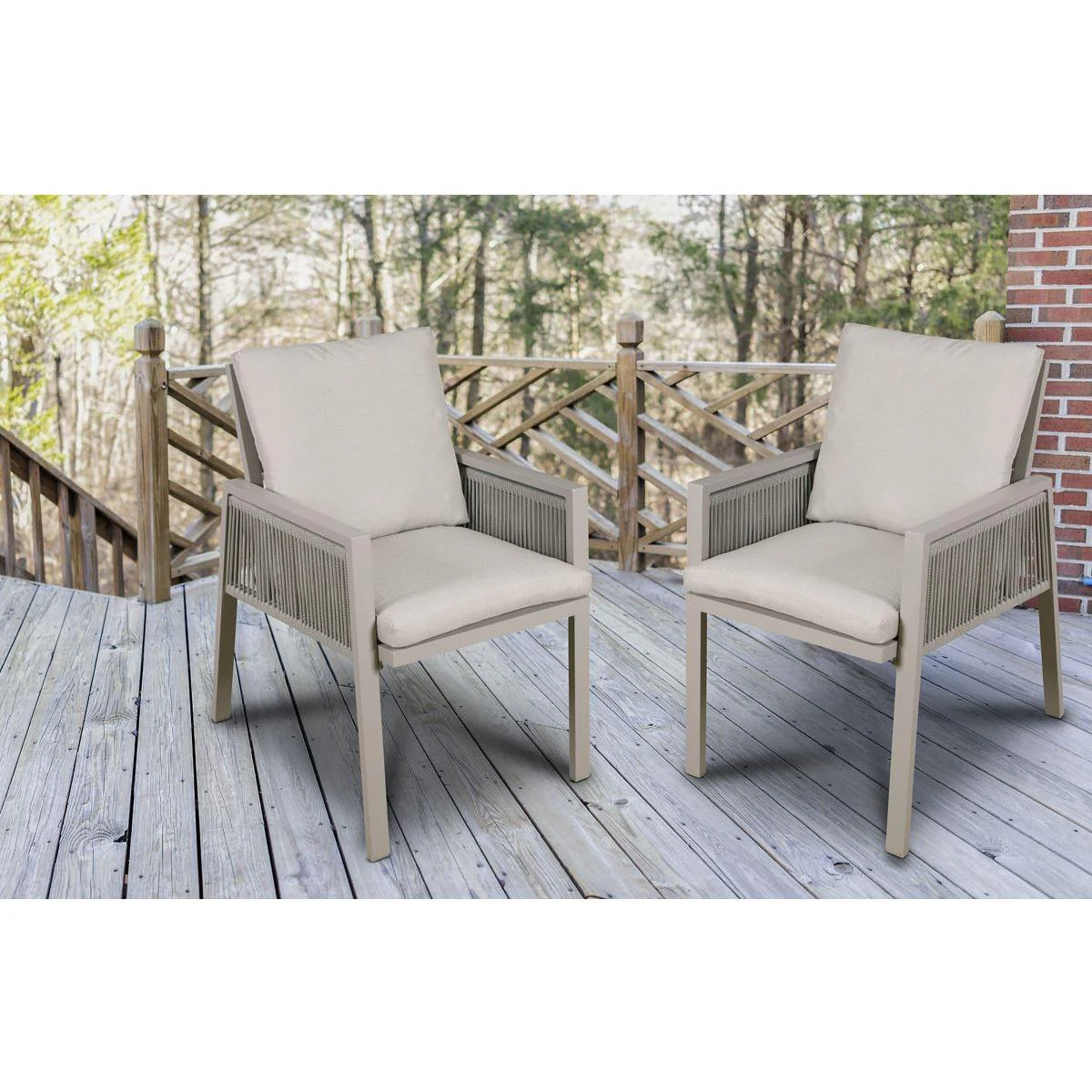 Dellonda Set of 6 Fusion Garden/Patio Dining Chairs with Armrests - Light Grey - Image 11