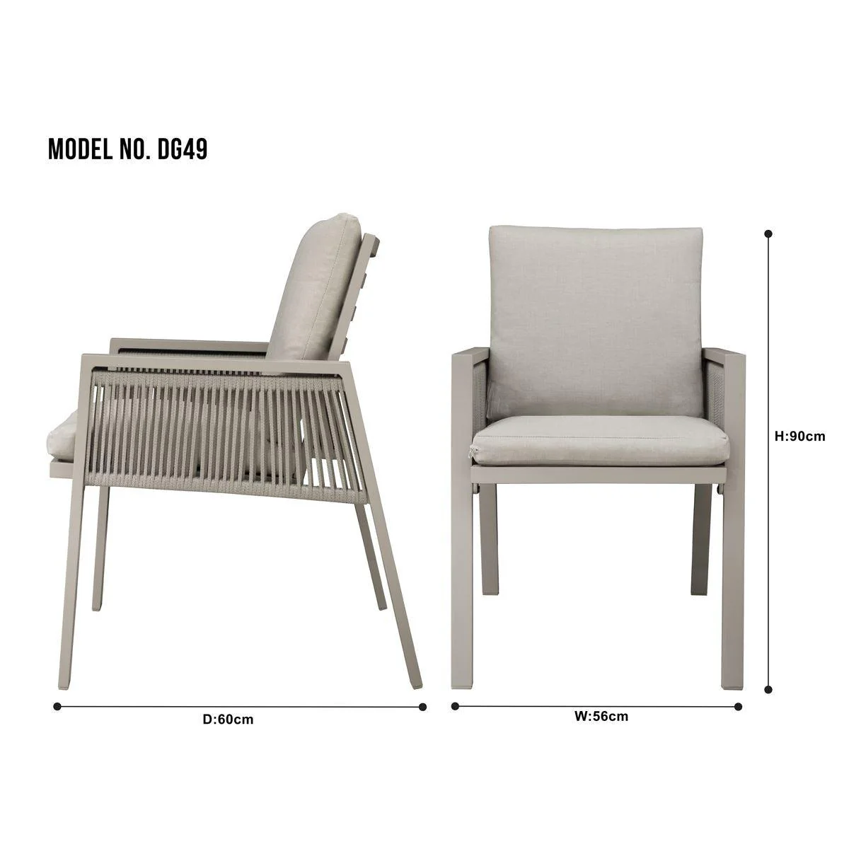 Dellonda Set of 6 Fusion Garden/Patio Dining Chairs with Armrests - Light Grey - Image 12