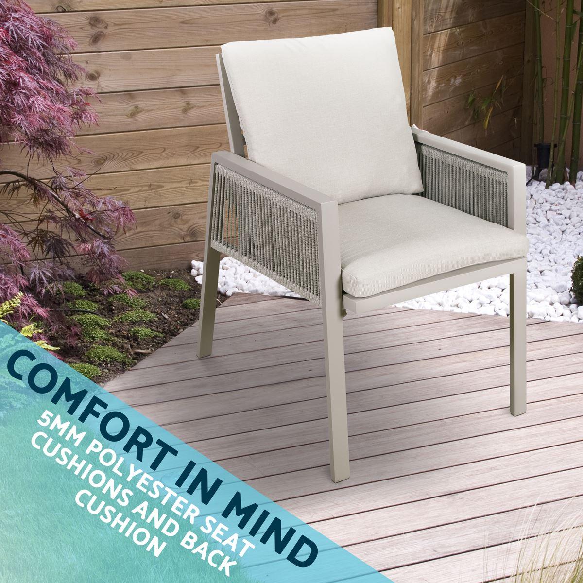 Dellonda Set of 6 Fusion Garden/Patio Dining Chairs with Armrests - Light Grey - Image 3