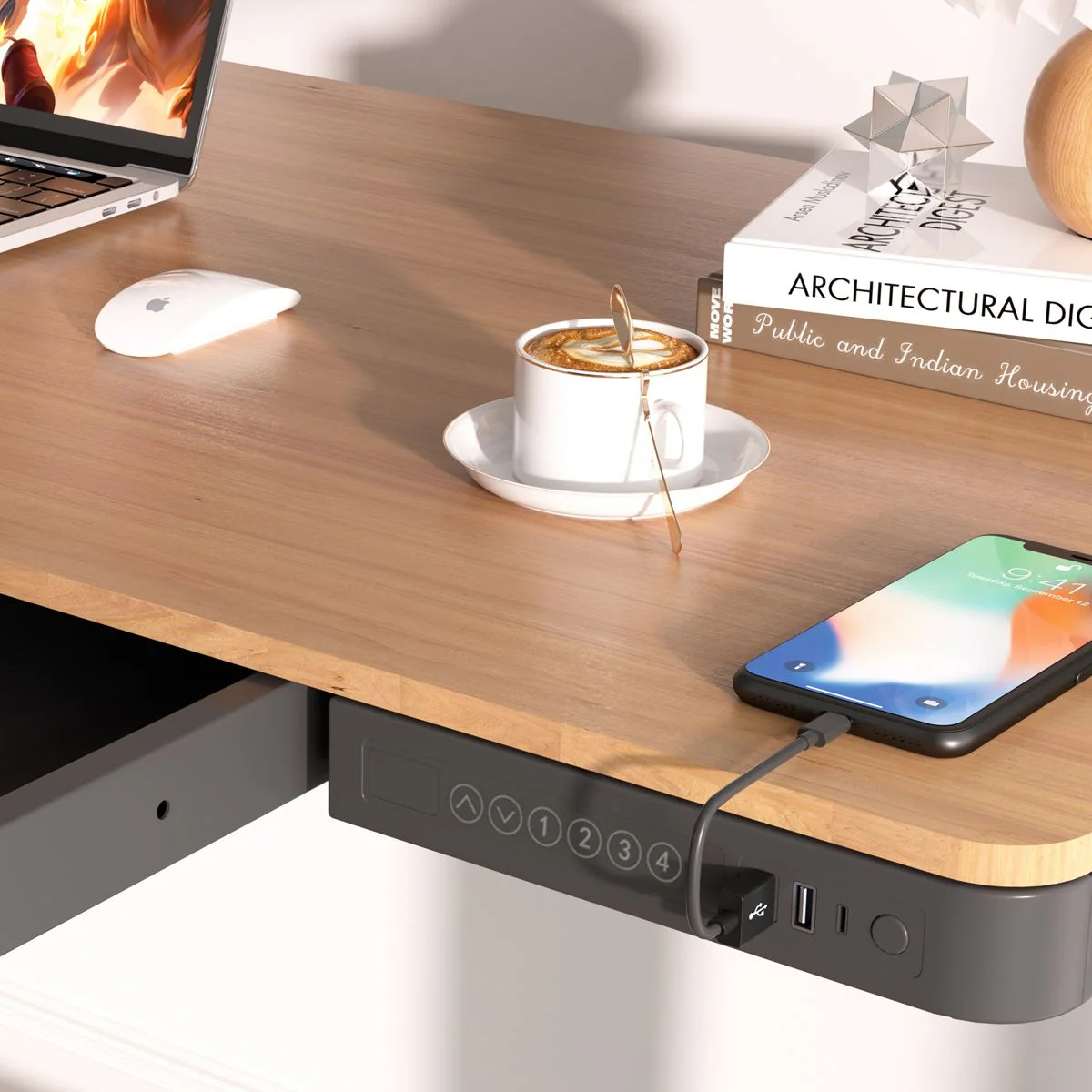 Dellonda Single Motor Electric Desk with Control Panel USB Port & Drawer - Image 10