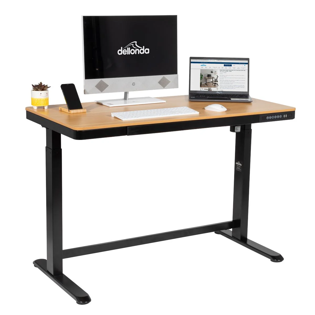Dellonda Single Motor Electric Desk with Control Panel USB Port & Drawer - Image 4