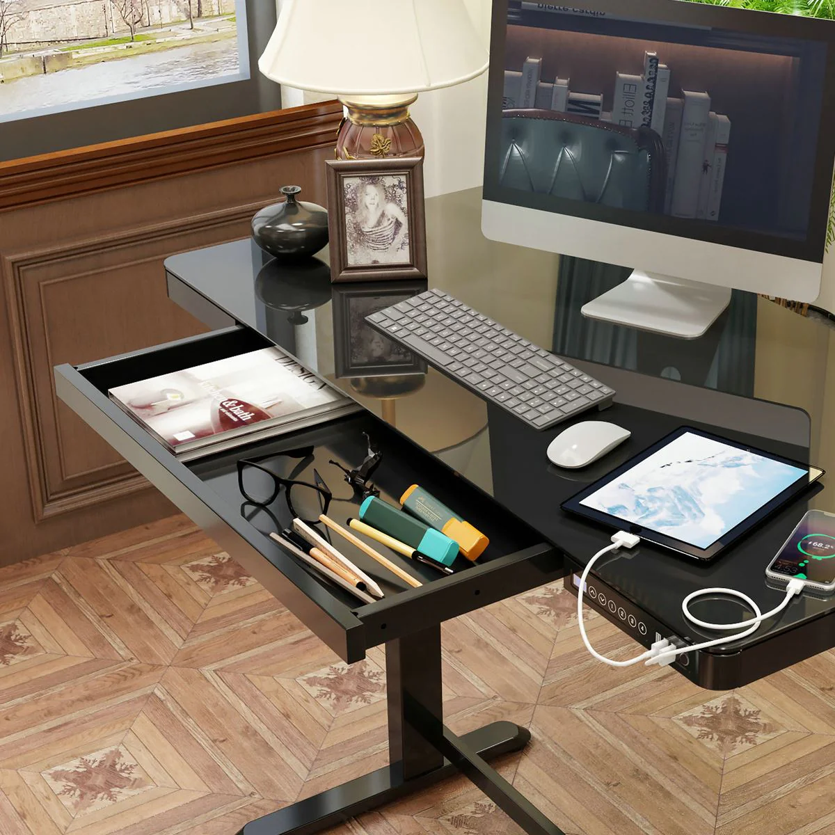 Dellonda Single Motor Ultra-Quiet Electric Desk with Control Panel USB Port - Image 5