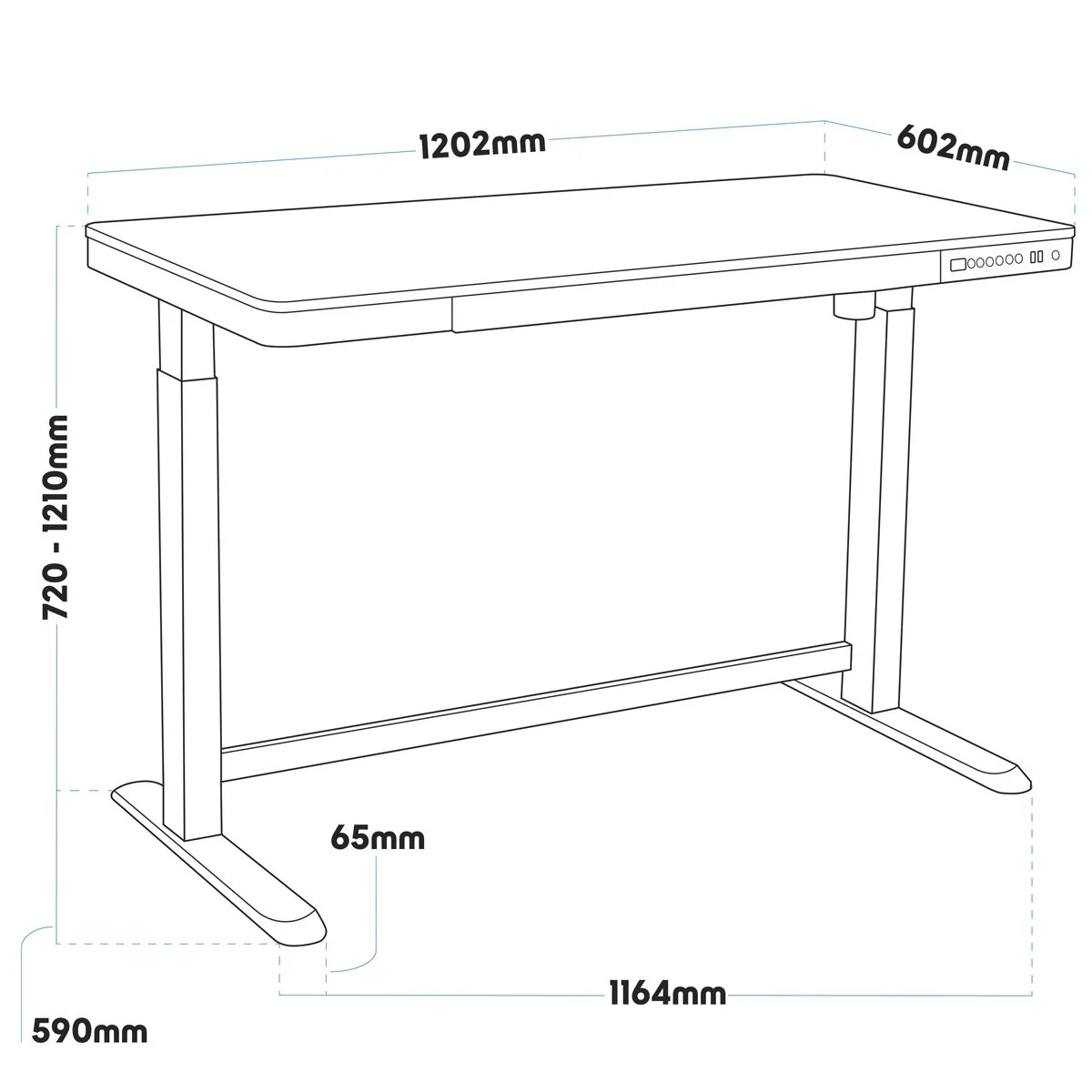 Dellonda Single Motor Ultra-Quiet Electric Desk with Control Panel USB Port - Image 6