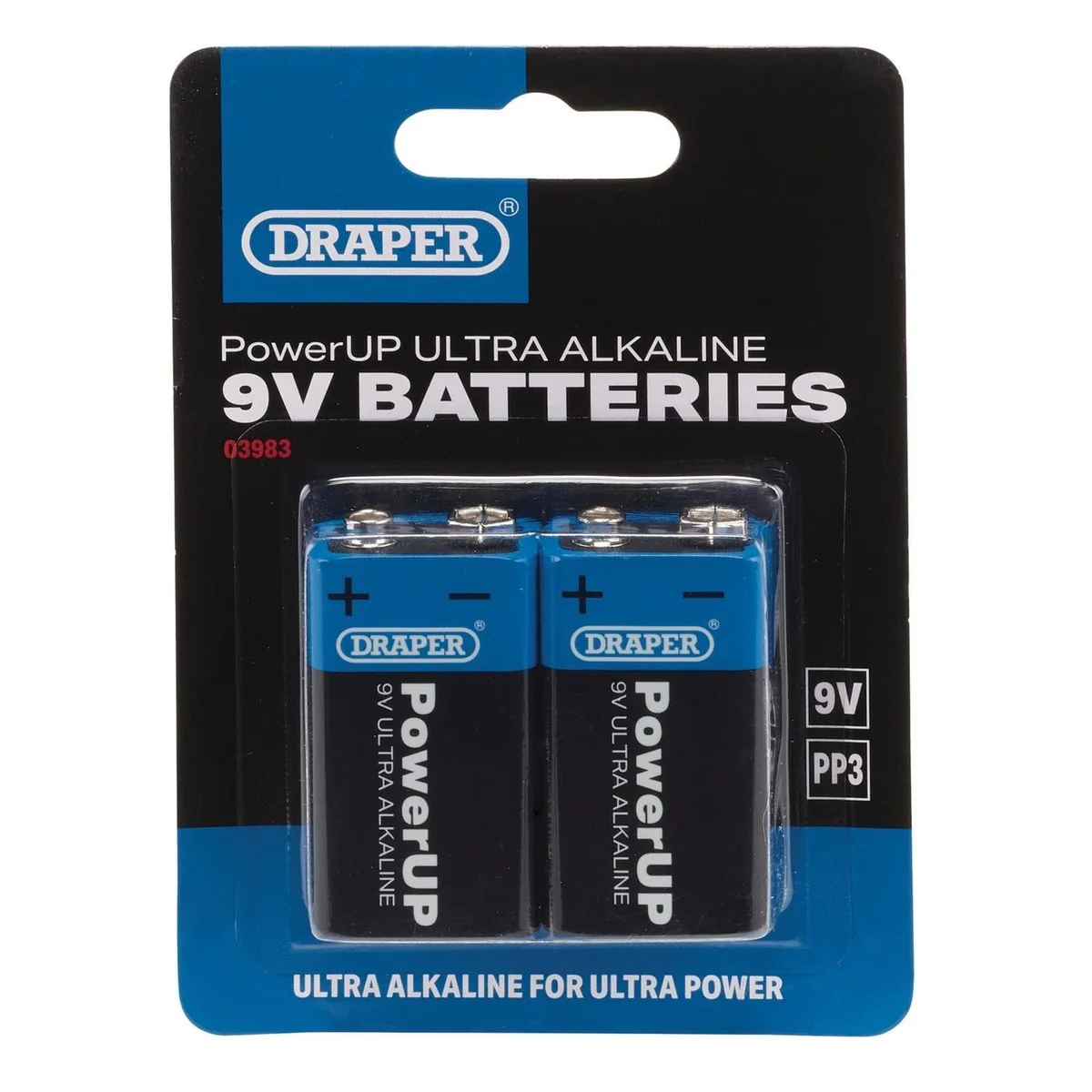 Draper PowerUP Ultra Alkaline 9V Batteries (Pack of 2) 03983 - Image 2