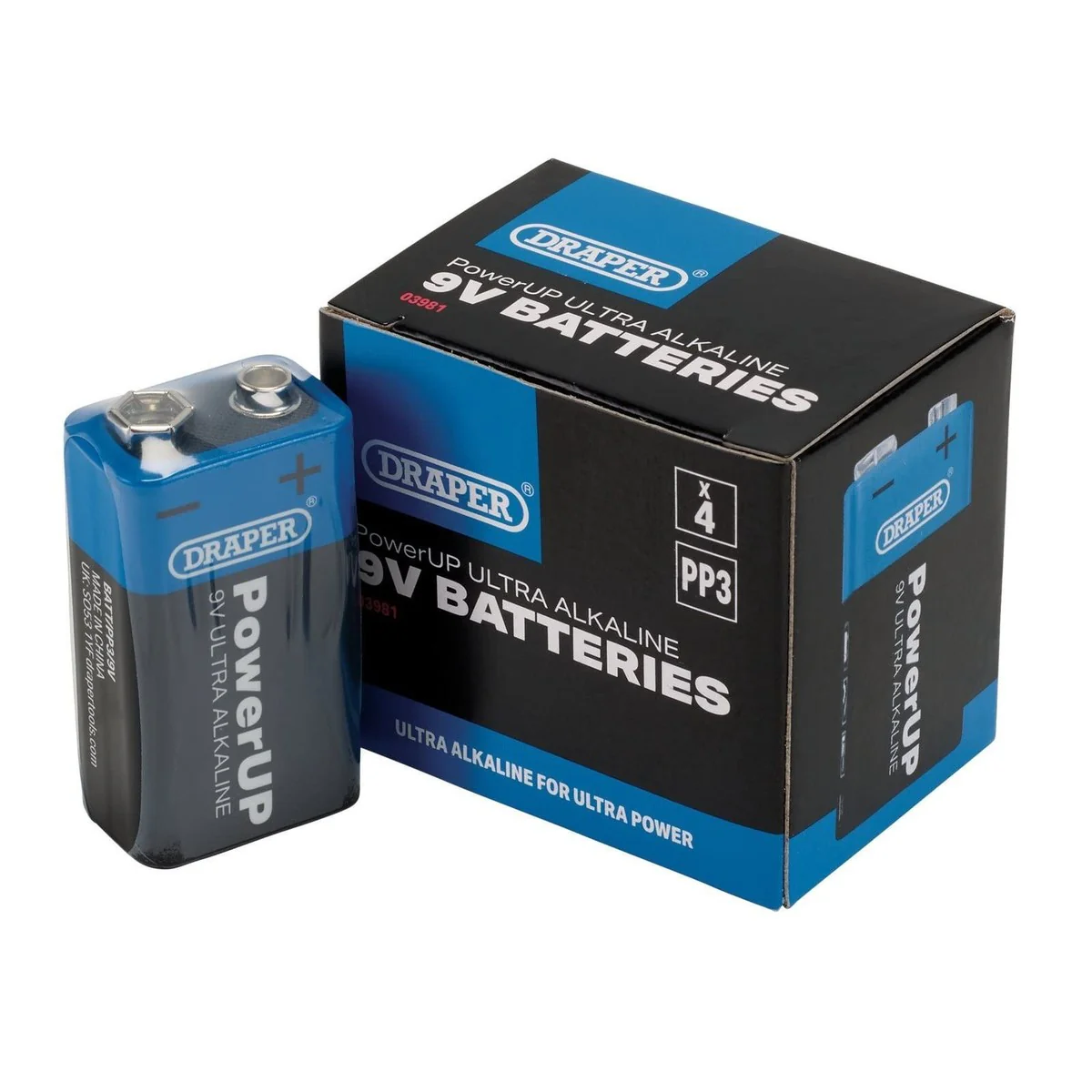 Draper PowerUP Ultra Alkaline 9V Batteries (Pack of 4) 03981 - Image 2
