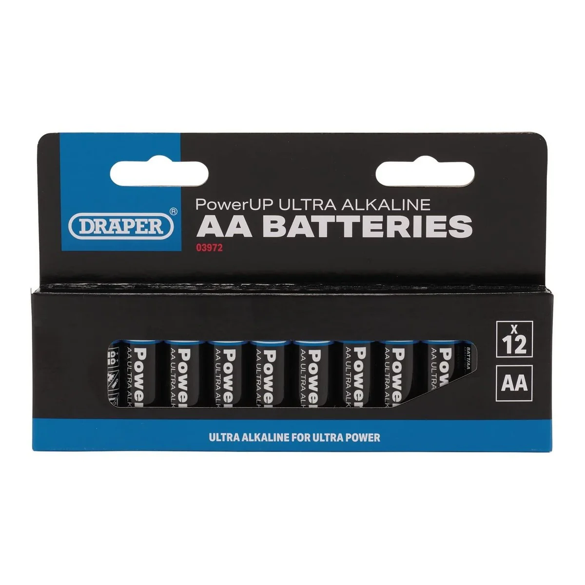 Draper PowerUP Ultra Alkaline AA Batteries (Pack of 12) 03972 - Image 2