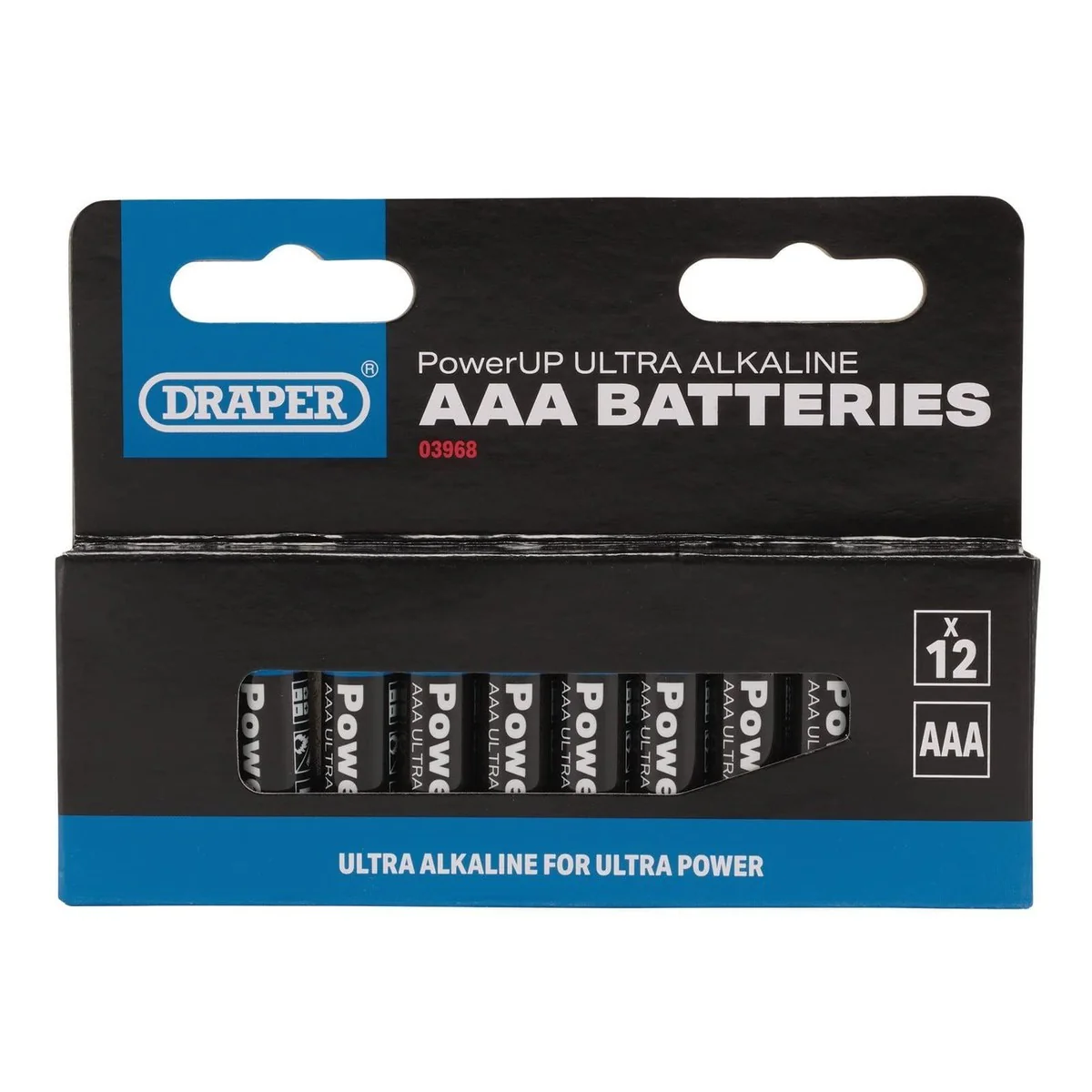 Draper PowerUP Ultra Alkaline AAA Batteries (Pack of 12) 03968 - Image 2