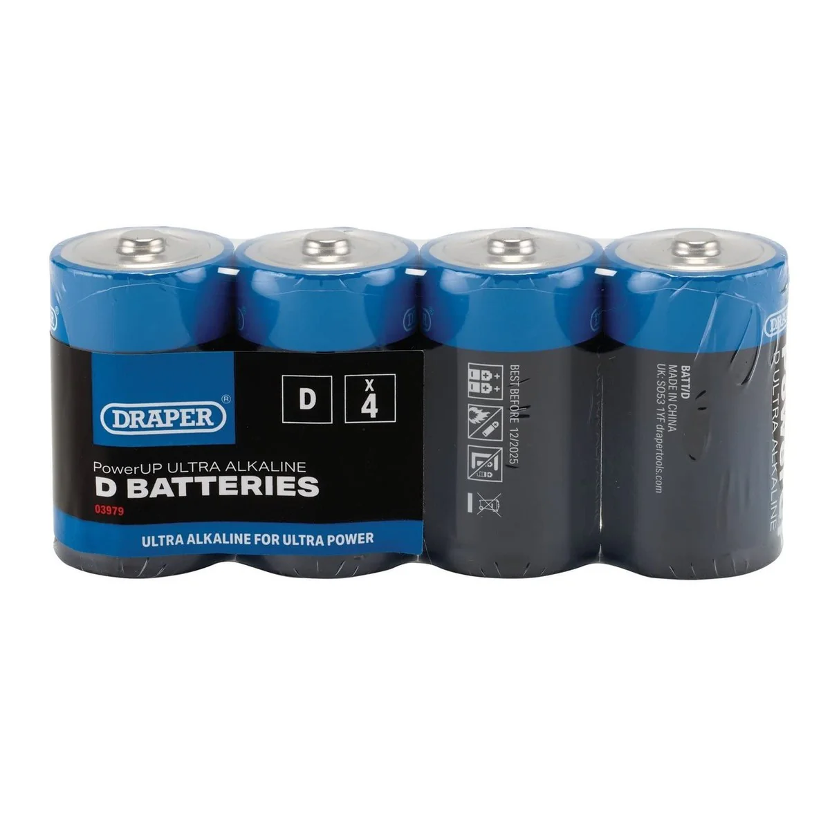 Draper PowerUP Ultra Alkaline D Batteries (Pack of 4) 03979 - Image 2