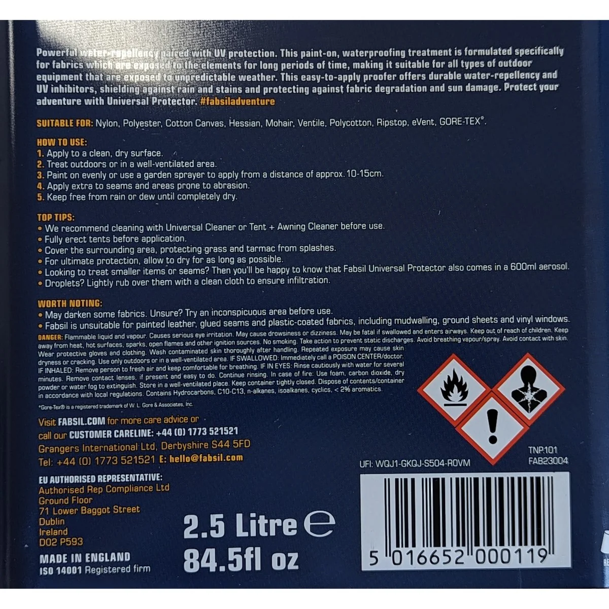 Fabsil 1 Litre-Universal Waterproofing Sealant Tent Awning Canvas Grangers - Image 4