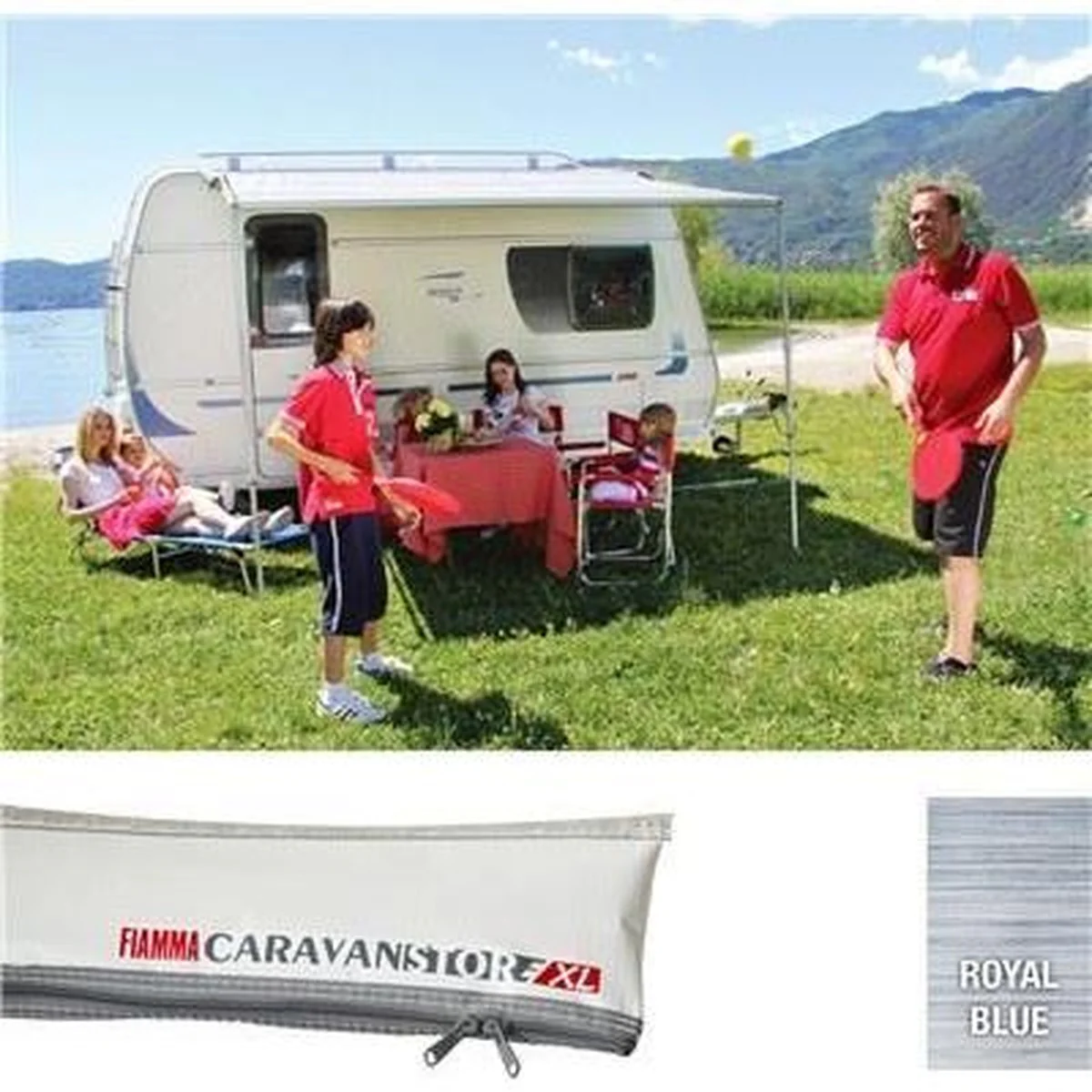Fiamma Caravan Caravanstore XL 550 Awning Grey Bag Royal Blue Canvas