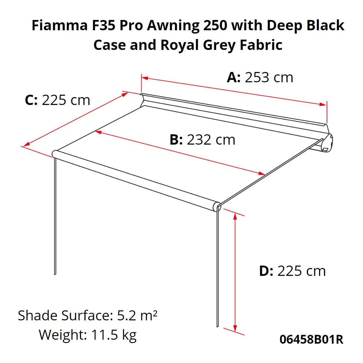 Fiamma F35 Pro 250 Awning Deep Black Case Royal Grey Fabric Campervan Caravan - Image 10
