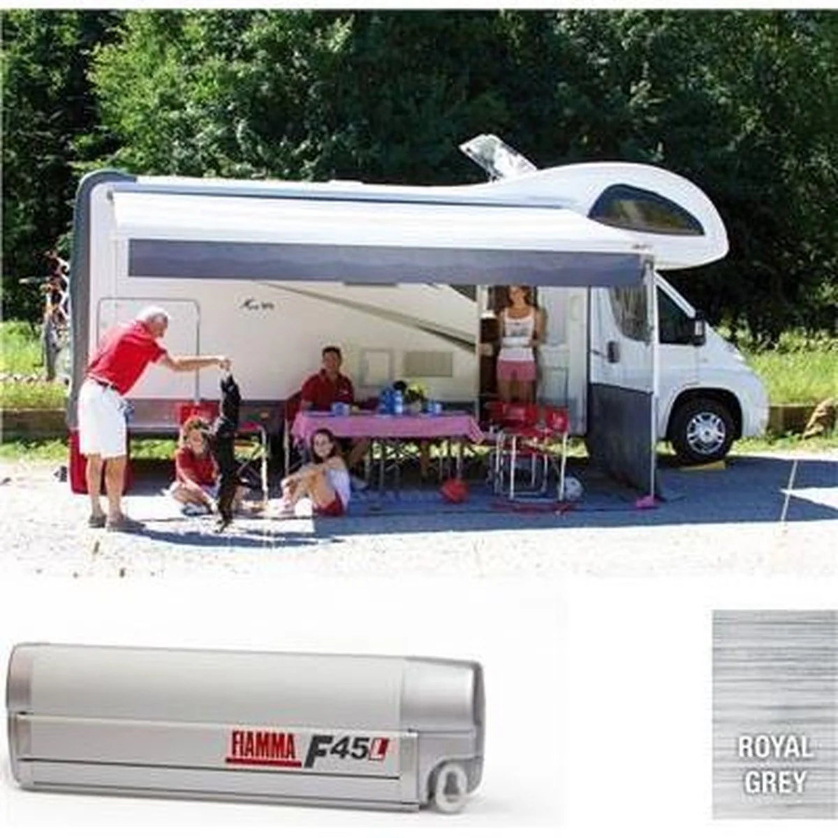 Fiamma F45 L Winch Awning Wind Out 450 Titanium Case Royal Grey Fabric - Image 2