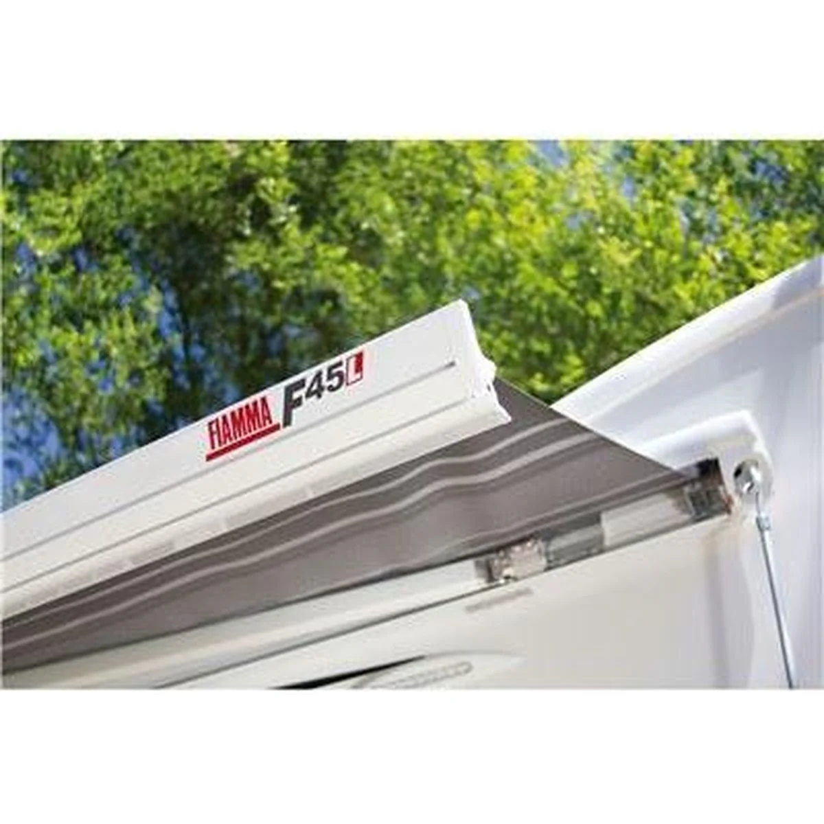 Fiamma F45L Winch Awning Wind Out 550 Polar White Case Royal Blue Fabric - Image 3