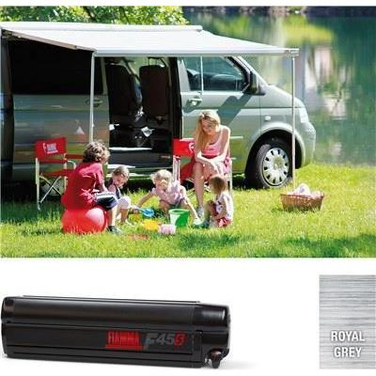 Fiamma F45S VW T5 T6 California Awning 260 Deep Black Case Royal Grey Fabric