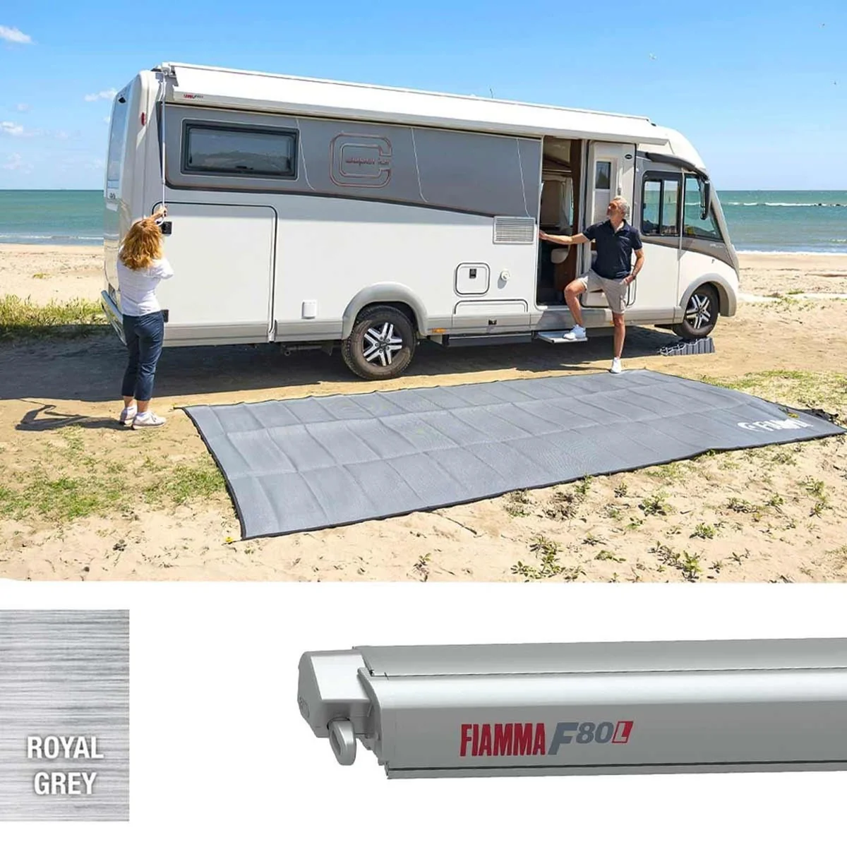 Fiamma F80L 500 Awning Titanium - Royal Grey (07842H03R) Winch Handle Roof Mounted