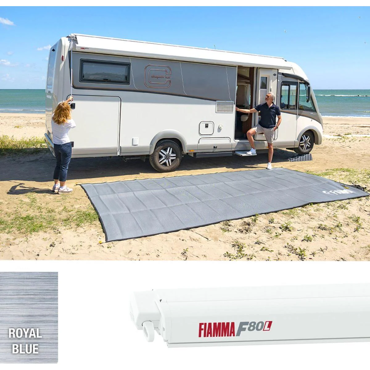 Fiamma F80L 550 Awning Polar White Royal Blue - Image 2