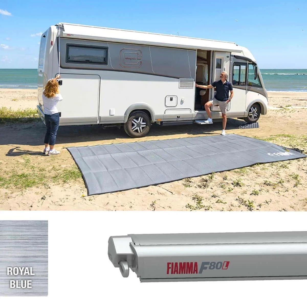 Fiamma F80L 600 Awning Titanium - Royal Blue (07842M03Q) Winch Handle Roof Mounted