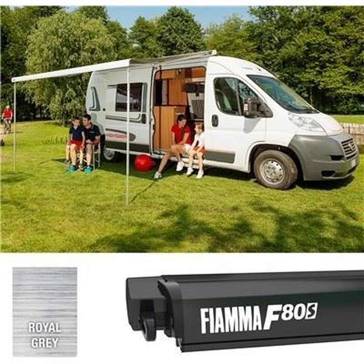 Fiamma F80S 370 Awning Deep Black Case Royal Grey Fabric Motorhome Caravan Van