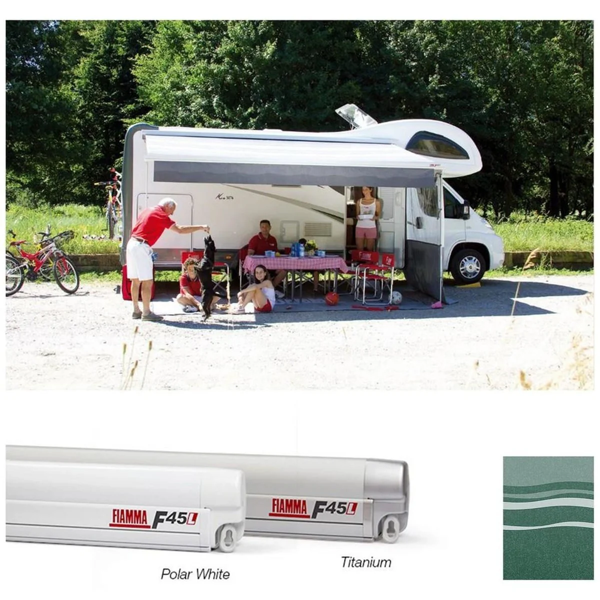 Fiamma Polar White F45L 450 Awning Evergreen Fabric (06530-01E) Winch Handle Wall Mounted - Image 2
