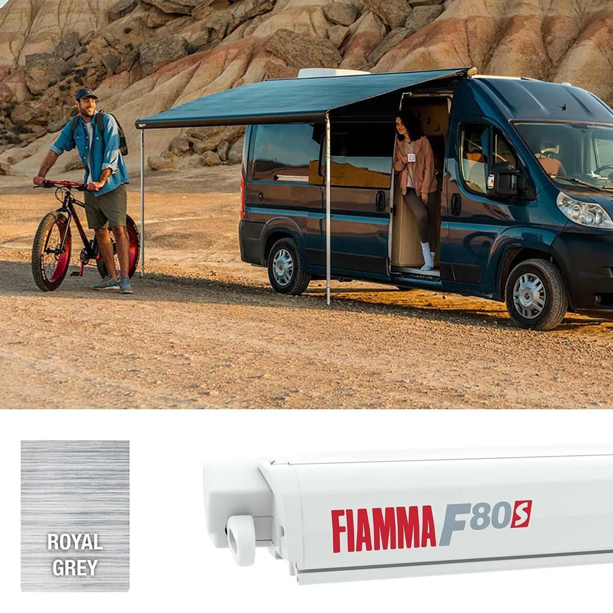 Fiamma Polar White F80S 425 Royal Grey Fabric (07830F01R) Winch Handle Wall Mounted - Image 2